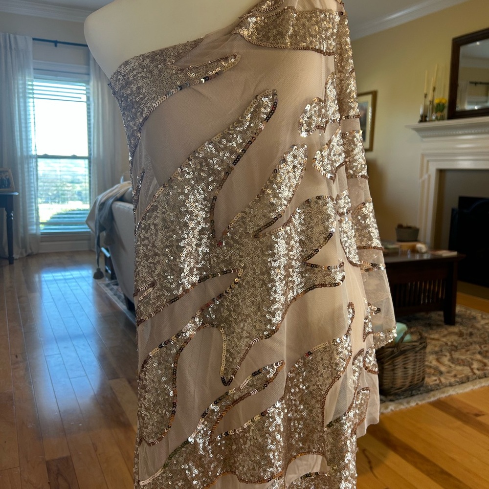 NWT Bebe Corsican Nights Moore Asymmetrical One-Shoulder Sequin Mini Dress - Picture 7 of 14